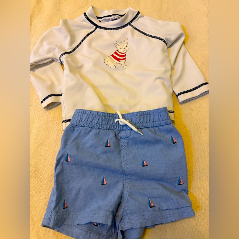 Janie and Jack size 6-12 months swim trunks & swim shirt